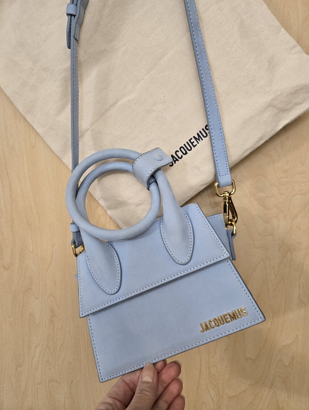 Jacquemus Mini Leather Crossbody in Light Blue